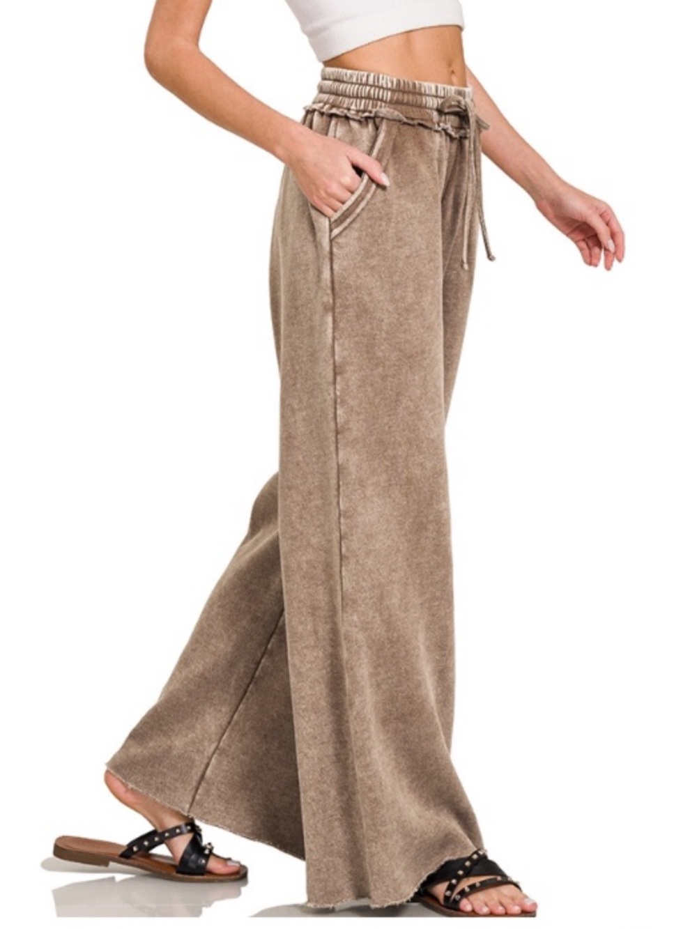 241 Zenana mocha ACID WASH FLEECE
PALAZZO SWEATPANTS
POCKETS - Picture 2 of 2